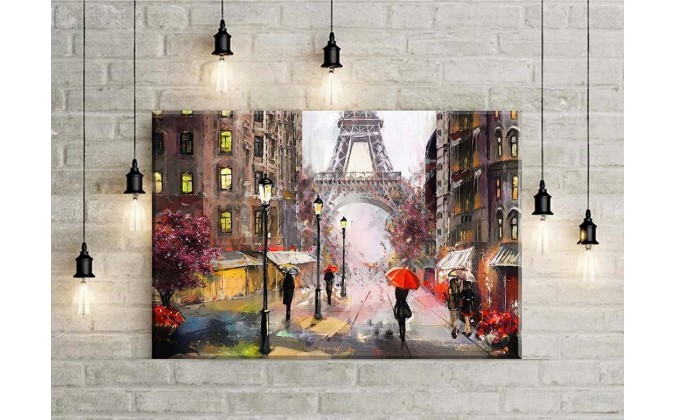 Torre de Effel. Vista de la calle de París. gente bajo un paraguas rojo